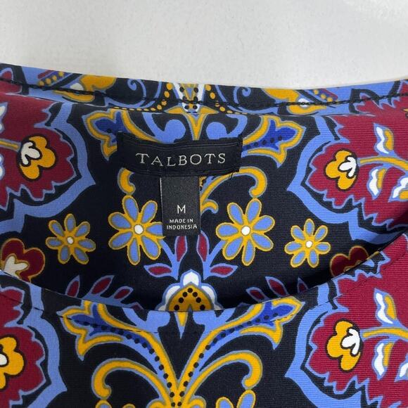 Talbots Dress M Paisley Floral Stretch Knit Multicolor Boho 3/4 Sleeve - Picture 3 of 7